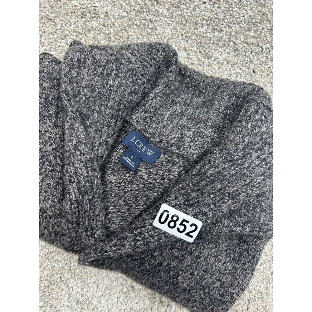 J.Crew Mens Gray Marl Lambswool Blend Shawl Collar Button Sweater Large #0852